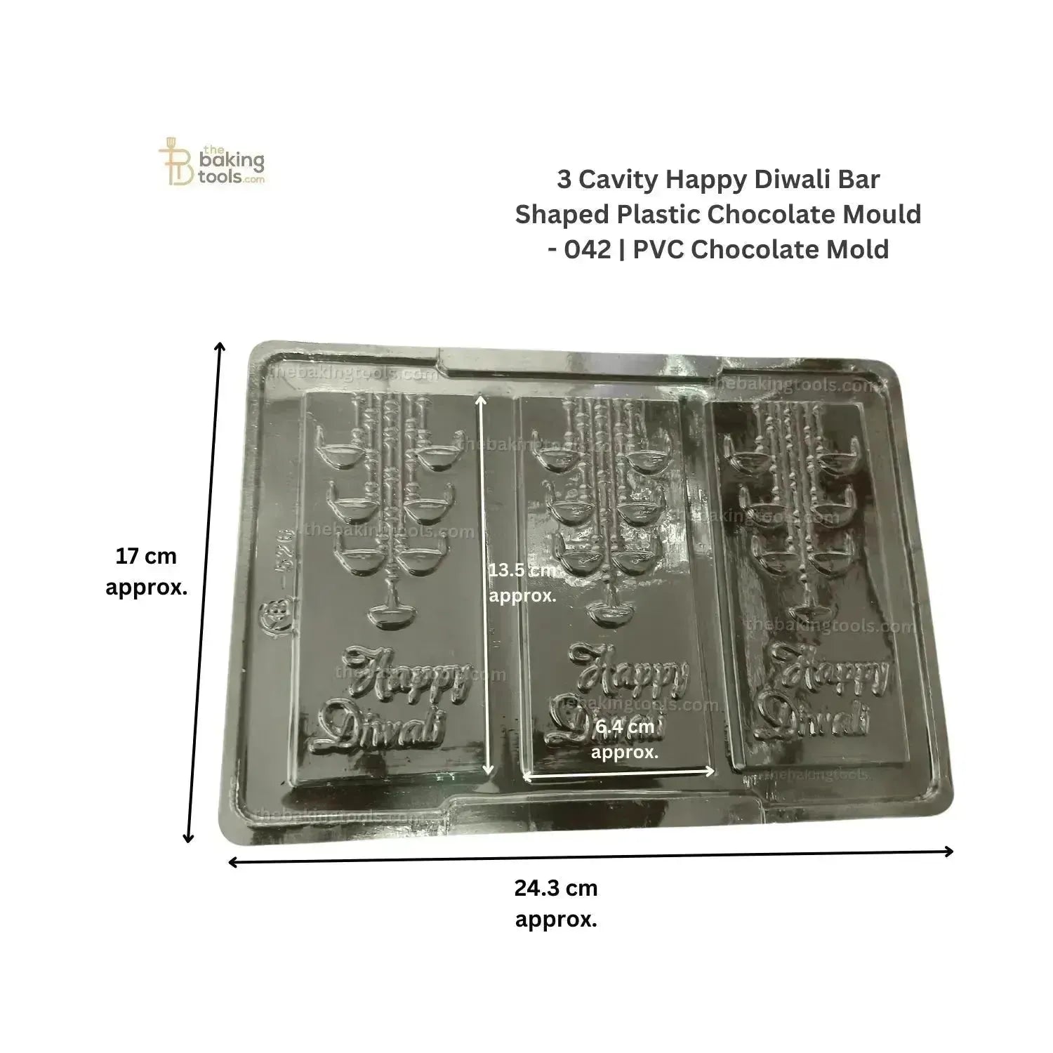 3 Cavity Happy Diwali Chocolate Bar Plastic Chocolate Mould - 042 | PVC Chocolate Mold - thebakingtools.com